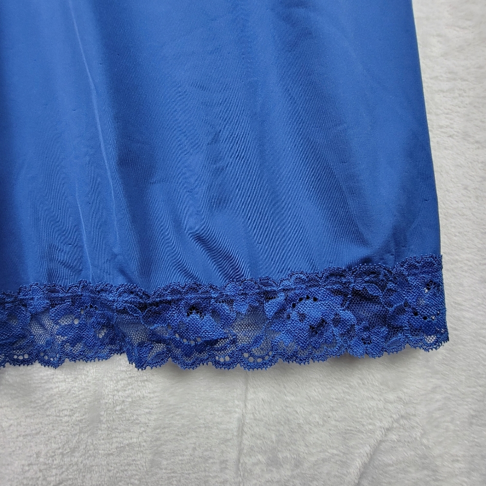 Essentials Bodywear Bodycon Slip Dress Sz 2X Blue Satin Lace Adjustable Strap - Picture 7 of 10